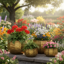 Artículo Maceta decorativa de metal, latón, Ø22/18/14cm, juego de 3