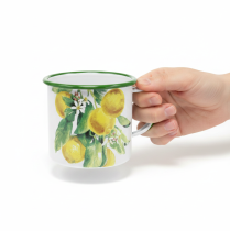 Artículo Maceta esmaltada, maceta decorativa con rama de limón, macetero de estilo mediterráneo Ø9,5cm H10cm