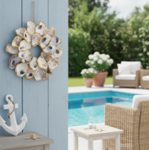 Artículo Corona de ostras con decoración de conchas, accesorio marítimo para el hogar, decoración de pared natural, 12 cm