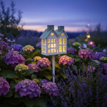 Artículo Casita iluminada en un palo - Decoración acogedora para un ambiente festivo en el jardín y el balcón - 80 cm