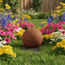 Artículo Elemento decorativo esférico color óxido para diseño de jardín rústico, 14 cm, 2 piezas