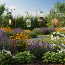 Artículo Barra con gancho, adorno decorativo de metal para jardín color óxido, 80 cm de alto, 3 piezas
