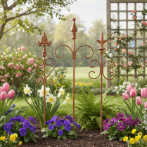 Artículo Estaca decorativa vintage para jardín, metal oxidado, surtido, 58 cm, 3 piezas