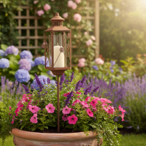 Artículo Farol de jardín, decoración de metal, aspecto oxidado, 12 cm x 12 cm x 135 cm