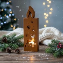 Artículo Portavelas navideño, portavelas de metal oxidado, ciervo, 45x14cm