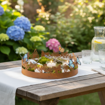 Artículo Bandeja con mariposas, primavera, decoración de mesa, decoración de metal, acabado oxidado, Ø20cm H6.5cm