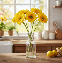 Artículo Flores artificiales de gerbera, amarillo brillante, flores de jardín, 47 cm, 6 unidades