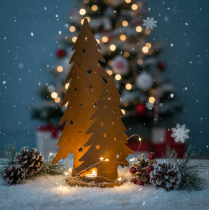 Artículo Farol para árbol de Navidad, decoración metálica con acabado rústico, Navidad, 46 cm de alto x 25,5 cm de ancho.