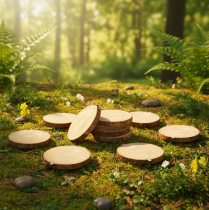 Artículo Mini adornos de madera en rodajas para árbol con corteza, 8-9 cm, 9 piezas