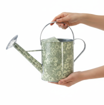 Artículo Regadera metálica de estilo vintage, verde y plateada con estampado floral - maceta decorativa, Ø18cm