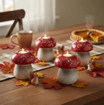 Artículo Seta decorativa, amanita muscaria, portavelas para velas pequeñas como decoración de mesa, 9 cm