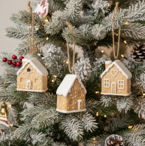 Artículo Decoración colgante de cerámica con forma de casa de jengibre para Navidad, 6 cm, 3 unidades.