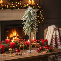Artículo Abeto artificial con decoración de nieve, ideal para invierno y Navidad, 95 cm.