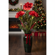 Artículo Flor de amarilis artificial, roja, de tallo largo, para jarrón y arreglos florales, 77 cm.