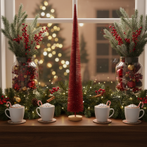 Artículo Árbol de Navidad decorativo moderno y delgado sobre una base de madera, 80 cm.