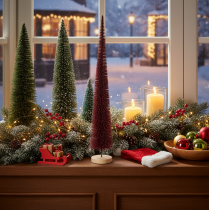Artículo Árbol de Navidad decorativo, figura de árbol estilizada sobre una base de madera, 60 cm.