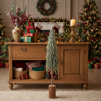 Artículo Árbol de Navidad artificial con base, escarchado, como decoración invernal, 90 cm.