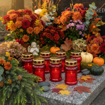 Artículo Vela funeraria para decoración otoñal de tumbas para el Día de Todos los Santos y el Domingo de Muertos, 13 cm, 8 unidades