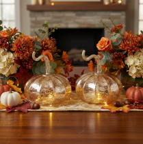 Artículo Adorno de mesa de calabaza de cristal, calabaza otoñal, cristal y metal, 14 cm de alto, 2 unidades