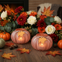 Artículo Linterna de cristal candelita de calabaza esmerilada Ø16cm H11cm 2ud