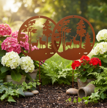 Artículo Estaca de jardín, color óxido, redonda, silueta de ciervo, decoración de bosque, 53 cm, 2 piezas