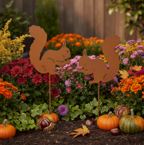 Artículo Estaca decorativa de jardín con forma de ardilla, color óxido, para macizos de flores y macetas, 52 cm, 2 unidades.