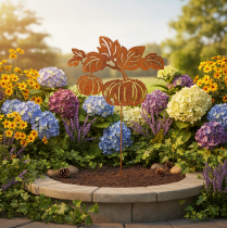 Artículo Estaca de jardín con motivo de calabaza, decoración metálica, acabado oxidado, 100 cm