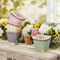 Artículo Cesta cuadrada para plantas con lámina metálica, maceta decorativa, 14 cm, 4 unidades