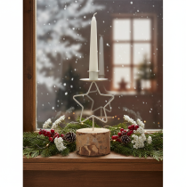 Artículo Portavelas en forma de estrella con base de madera para una vela de 20 cm.