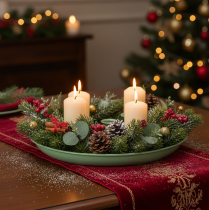 Artículo Plato para velas Corona de Adviento verde con cuatro portavelas 24cm