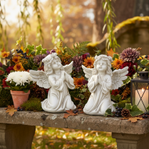 Artículo Figura de ángel rezando, decoración para tumba, sentado, 13 cm, 2 piezas