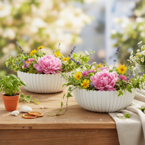 Artículo Bol redondo acanalado en color blanco para decoración versátil, 15 cm, 2 unidades