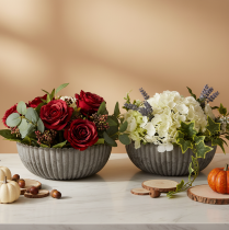 Artículo Bol redondo acanalado, recipiente decorativo para arreglos florales, 20 cm, 2 unidades