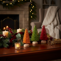 Artículo Árbol de Navidad artificial con base de madera, pequeño, 16 cm, 6 piezas