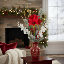 Artículo Flor artificial de amarilis roja con tallo, decoración floral para Navidad, 50 cm.