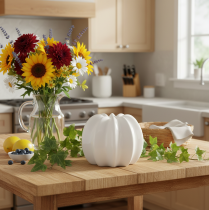 Artículo Jarrón de cerámica con forma de calabaza, blanco, decoración para el hogar, 15 cm.