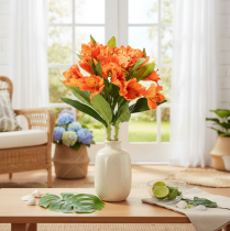 Artículo Flor artificial de alstroemeria naranja, decoración de ramo artificial, 75 cm, 3 piezas
