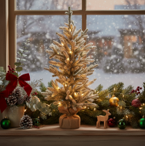 Artículo Árbol de Navidad artificial con nieve en bolsa de yute, 40 LED, para uso interior, 85 cm.