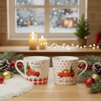Artículo Taza navideña con coche y árbol de Navidad, tazas de cerámica, 10 cm, 2 unidades