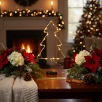 Artículo Silueta de árbol de Navidad con 60 LED blancos cálidos para decoración de mesas de interior, 37 cm.