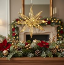 Artículo Estrella decorativa LED de alambre para colgar, 20 LED, luz blanca cálida, para interiores, 22 cm