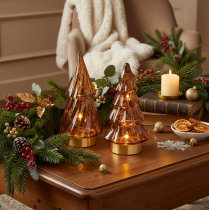 Artículo Adorno navideño de cristal con luces LED para interiores, funciona con pilas, 13 cm, 2 unidades.