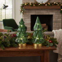 Artículo Árbol de Navidad de cristal con luces LED, decoración de mesa, Navidad, 13 cm, 2 piezas