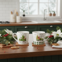 Artículo Taza de café Feliz Navidad con motivo de coche navideño, taza de cerámica de 10 cm, 2 unidades