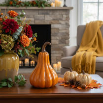 Artículo Calabaza de cerámica para decoración de mesa otoñal, 26 cm.