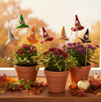 Artículo Adornos decorativos de fieltro con forma de sombrero de bruja para decoración de mesa otoñal, 28 cm, 12 unidades.