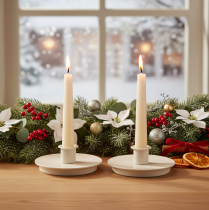 Artículo Portavelas redondos color crema para velas cónicas, decoración de mesa, 10 cm, 2 unidades