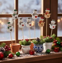 Artículo Estacas de madera con forma de muñeco de nieve para decoración floral, Navidad, 31 cm, 12 unidades