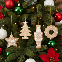 Artículo Adornos navideños, pan de jengibre, aspecto de glaseado, cascanueces, estrella, árbol, corona, 6 cm, 4 piezas