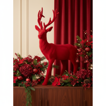Artículo Figura decorativa de un ciervo de pie, grande, decoración navideña aterciopelada, 85 cm.